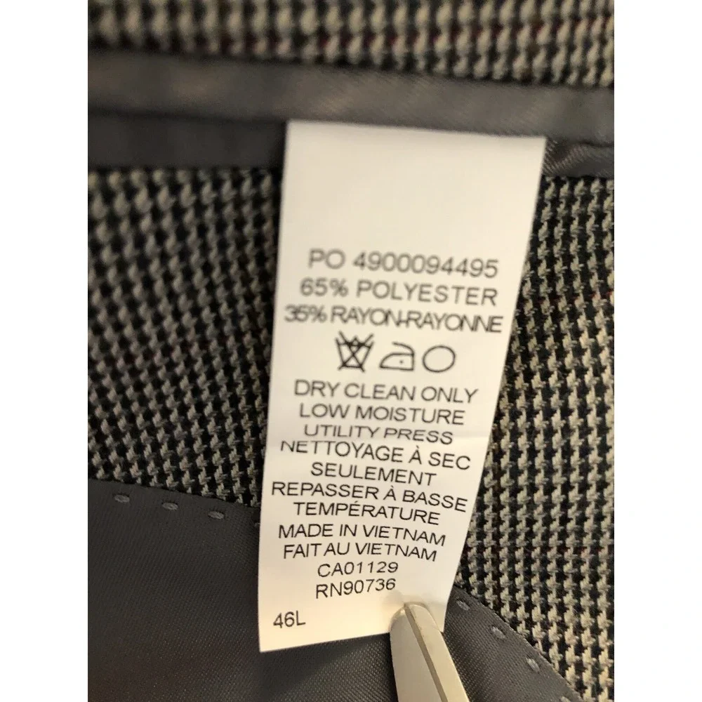 Ralph Lauren Blazer Men Gray 46L Houndstooth 2 Button Suit Coat Jacket‎ Business